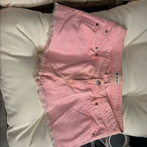 Roxy Light Pink Jean Shorts with Frayed Hem